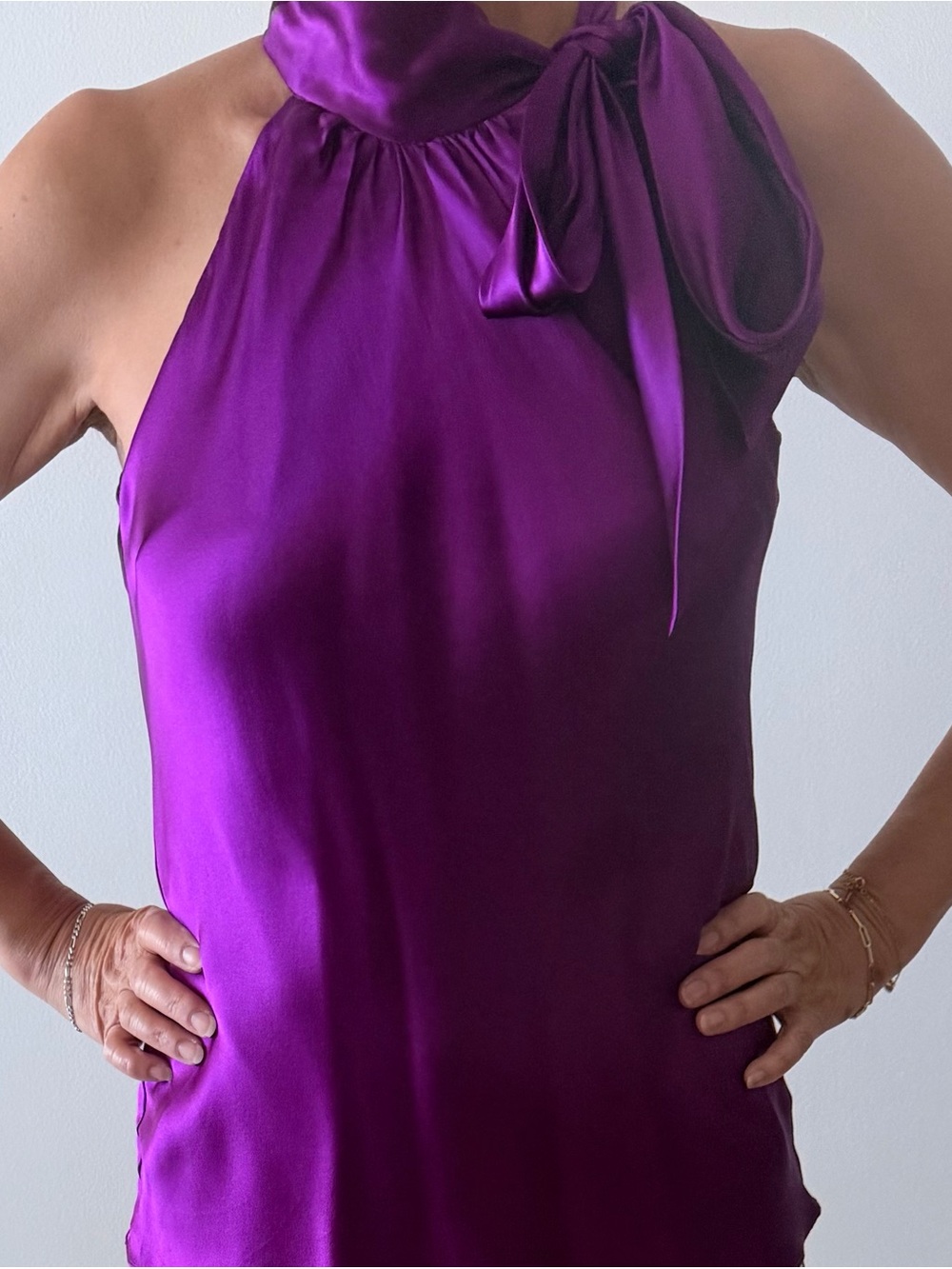 INC International Concepts Purple Satin Halter Top with Bow Detail